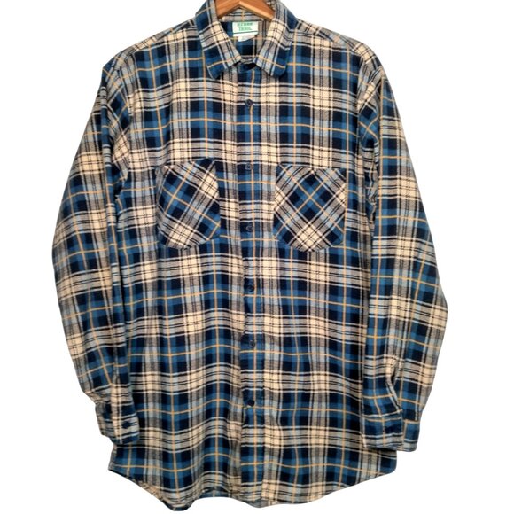 Vitage Ozark Trail Flannel Shirt Men Medium Blue Yellow Plaid Clssic Work Grunge - Picture 4 of 15